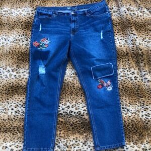 DG2 by Diane Gilman Blue Skinny Jeans with Floral Embroidery